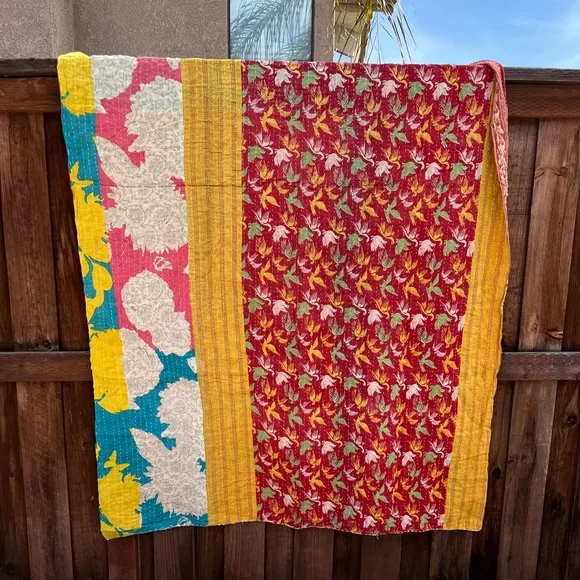 Vintage Reversible Kantha Cotton ๐๐๏ธ๐ Beach Blanket Boho Hippie Indian Quilt - Picture 2 of 3
